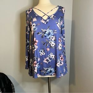 Peppermint M Multicolor Crisscross Front Floral Long Sleeve Top